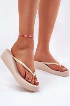 Klapki Japonki Damskie Na Koturnie Big Star RR274A551 Beżowe