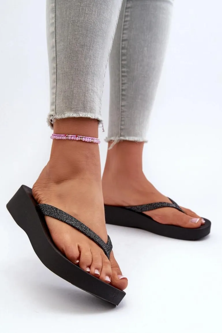 Klapki Japonki Damskie Z Brokatowym Paskiem 83386 Ipanema Mesh Chic Plat Fem Czarne