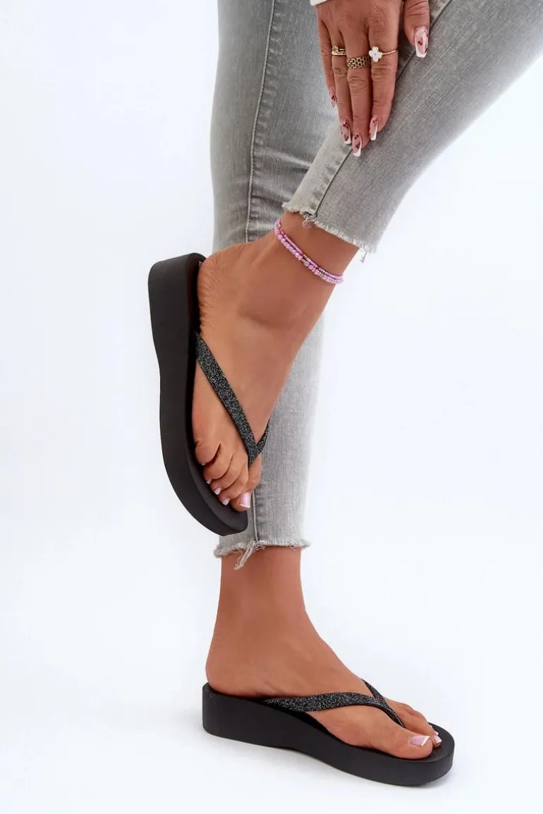 Klapki Japonki Damskie Z Brokatowym Paskiem 83386 Ipanema Mesh Chic Plat Fem Czarne