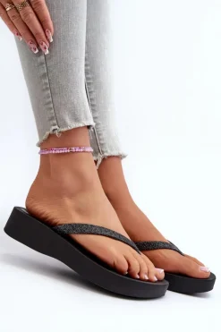 Klapki Japonki Damskie Z Brokatowym Paskiem 83386 Ipanema Mesh Chic Plat Fem Czarne