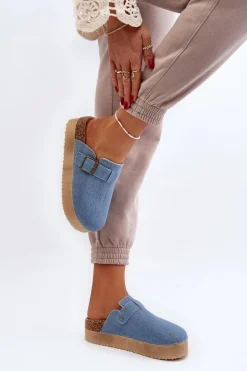 Klapki Jeansowe Damskie Chodaki Na Platformie Niebieskie Jorffia