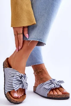 Klapki Na Korkowej Platformie W Paski Biało-Niebieskie Festive