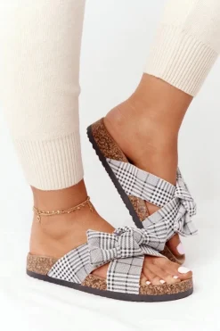 Klapki Na Korkowej Podeszwie Vinceza 20-30105 Szare W Kratę