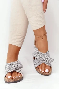 Klapki Na Korkowej Podeszwie Vinceza 20-30105 Szare W Kratę