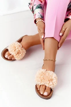 Klapki Na Korkowej Podeszwie Beżowe Flowerbomb