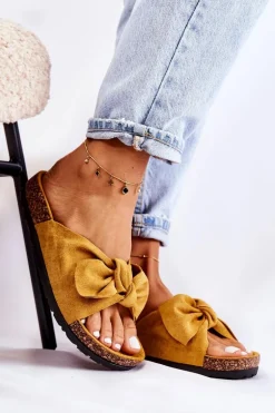 Klapki Na Korkowej Podeszwie Ciemne Żółte Wendy