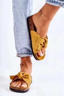 Klapki Na Korkowej Podeszwie Ciemne Żółte Wendy