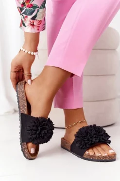 Klapki Na Korkowej Podeszwie Czarne Flowerbomb