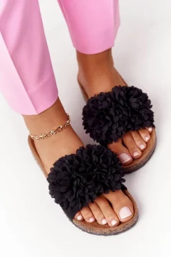 Klapki Na Korkowej Podeszwie Czarne Flowerbomb