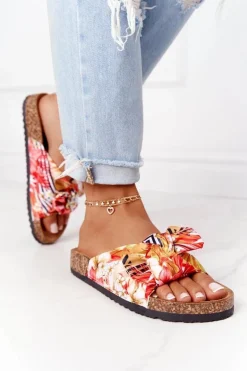 Klapki Na Korkowej Podeszwie Żółte W Kwiaty Wendy