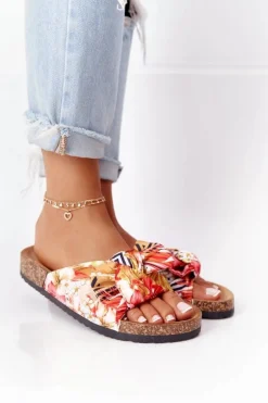 Klapki Na Korkowej Podeszwie Żółte W Kwiaty Wendy