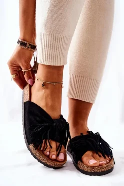 Klapki Na Korkowej Podeszwie Czarne Taryne