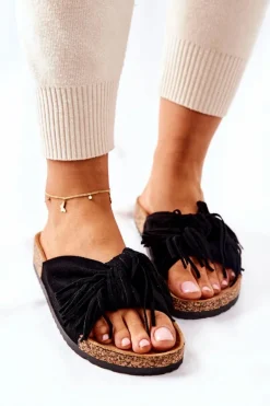 Klapki Na Korkowej Podeszwie Czarne Taryne