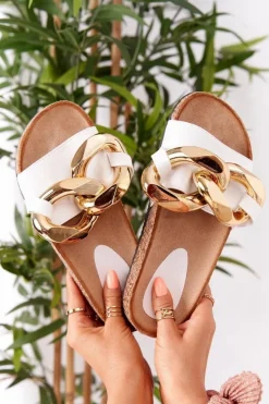 Klapki Na Korku Z Łańcuchem Białe Last Dance