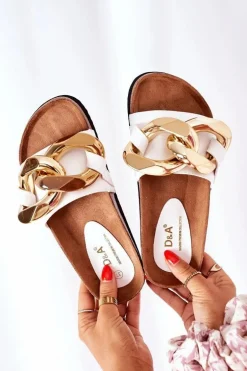 Klapki Na Korku Z Łańcuchem S.Barski SB002 Białe