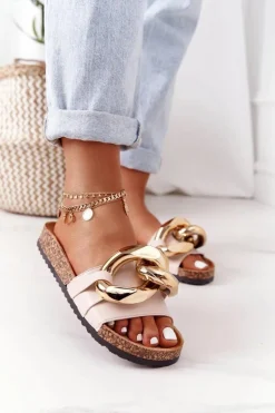 Klapki Na Korku Z Łańcuchem Beżowe Last Dance