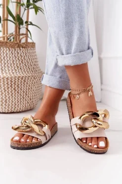 Klapki Na Korku Z Łańcuchem Beżowe Last Dance