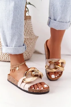 Klapki Na Korku Z Łańcuchem Beżowe Last Dance