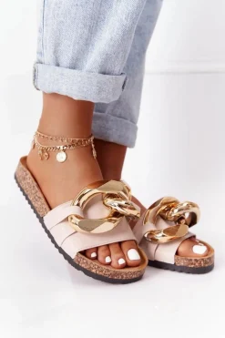 Klapki Na Korku Z Łańcuchem Beżowe Last Dance