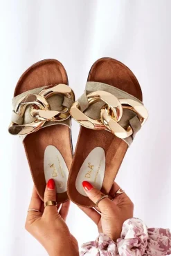 Klapki Na Korku Z Łańcuchem S.Barski SB001 Miętowe