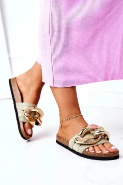 Klapki Na Korku Z Łańcuchem S.Barski SB001 Miętowe