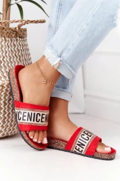 Klapki Na Korku Z Cyrkoniami Czerwone Be Nice