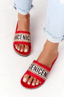 Klapki Na Korku Z Cyrkoniami Czerwone Be Nice