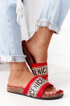 Klapki Na Korku Z Cyrkoniami Czerwone Be Nice
