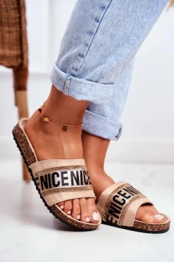 Klapki Na Korku Z Cyrkoniami Beżowe Be Nice