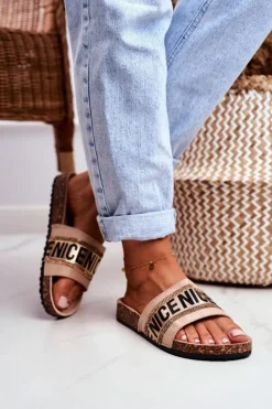 Klapki Na Korku Z Cyrkoniami Beżowe Be Nice