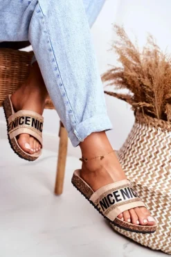 Klapki Na Korku Z Cyrkoniami Beżowe Be Nice