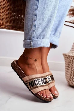 Klapki Na Korku Z Cyrkoniami Beżowe Be Nice