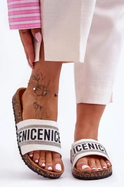 Klapki Na Korku Z Cyrkoniami Białe Be Nice