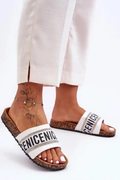 Klapki Na Korku Z Cyrkoniami Białe Be Nice