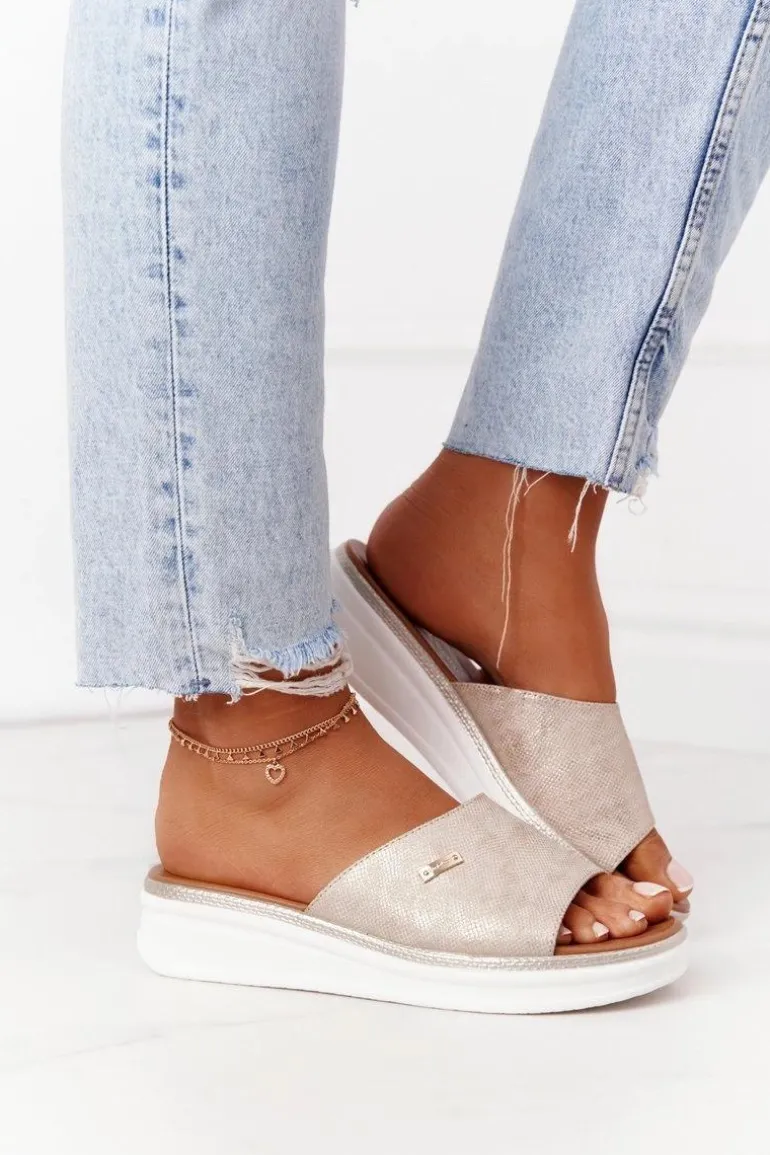 Klapki Na Koturnie Sergio Leone SK042 Złote