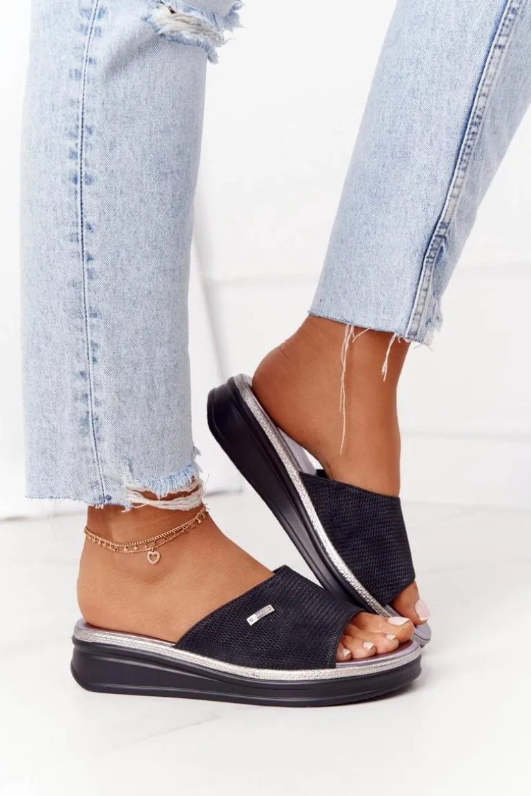 Klapki Na Koturnie Sergio Leone SK042 Czarne