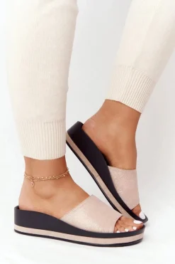 Klapki Na Koturnie Vinceza 21-17113 Beżowo-Złote