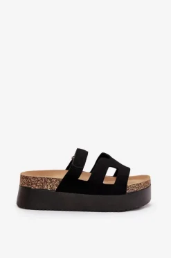 Klapki Na Masywnej Platformie Czarne Daldiva