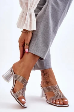 Klapki Na Obcasie Z Dżetami Srebrne Jaxen