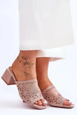 Klapki Na Obcasie Z Siateczką S.Barski KV-612-1 Nude