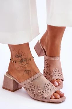 Klapki Na Obcasie Z Siateczką S.Barski KV-612-1 Nude