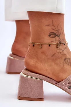 Klapki Na Obcasie Z Siateczką S.Barski KV-612-1 Nude