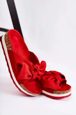 Klapki Na Platformie Czerwone So Comfy