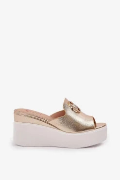 Klapki Na Platformie I Koturnie Z Ozdobą Złote Nanessia