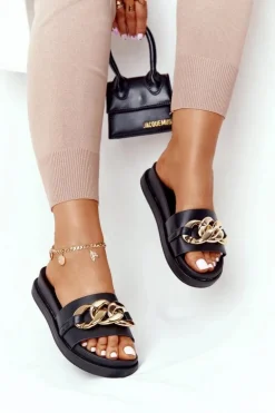 Klapki Na Platformie Z Łańcuchem Czarne Vacation