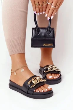 Klapki Na Platformie Z Łańcuchem Czarne Vacation