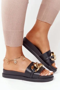 Klapki Na Platformie Z Łańcuchem Czarne Vacation