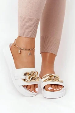 Klapki Na Platformie Z Łańcuchem Białe Vacation