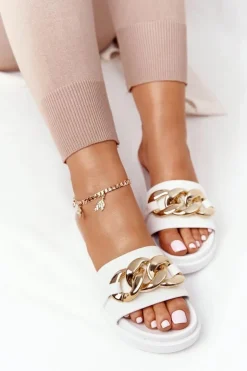 Klapki Na Platformie Z Łańcuchem Białe Vacation