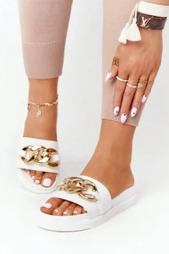 Klapki Na Platformie Z Łańcuchem Białe Vacation
